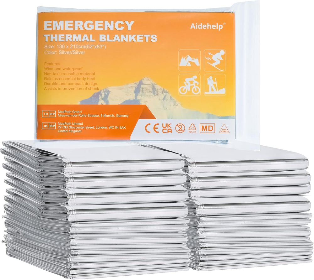 24 Pack Emergency Blankets - Mylar Thermal Space Blankets for Survival and Pr...