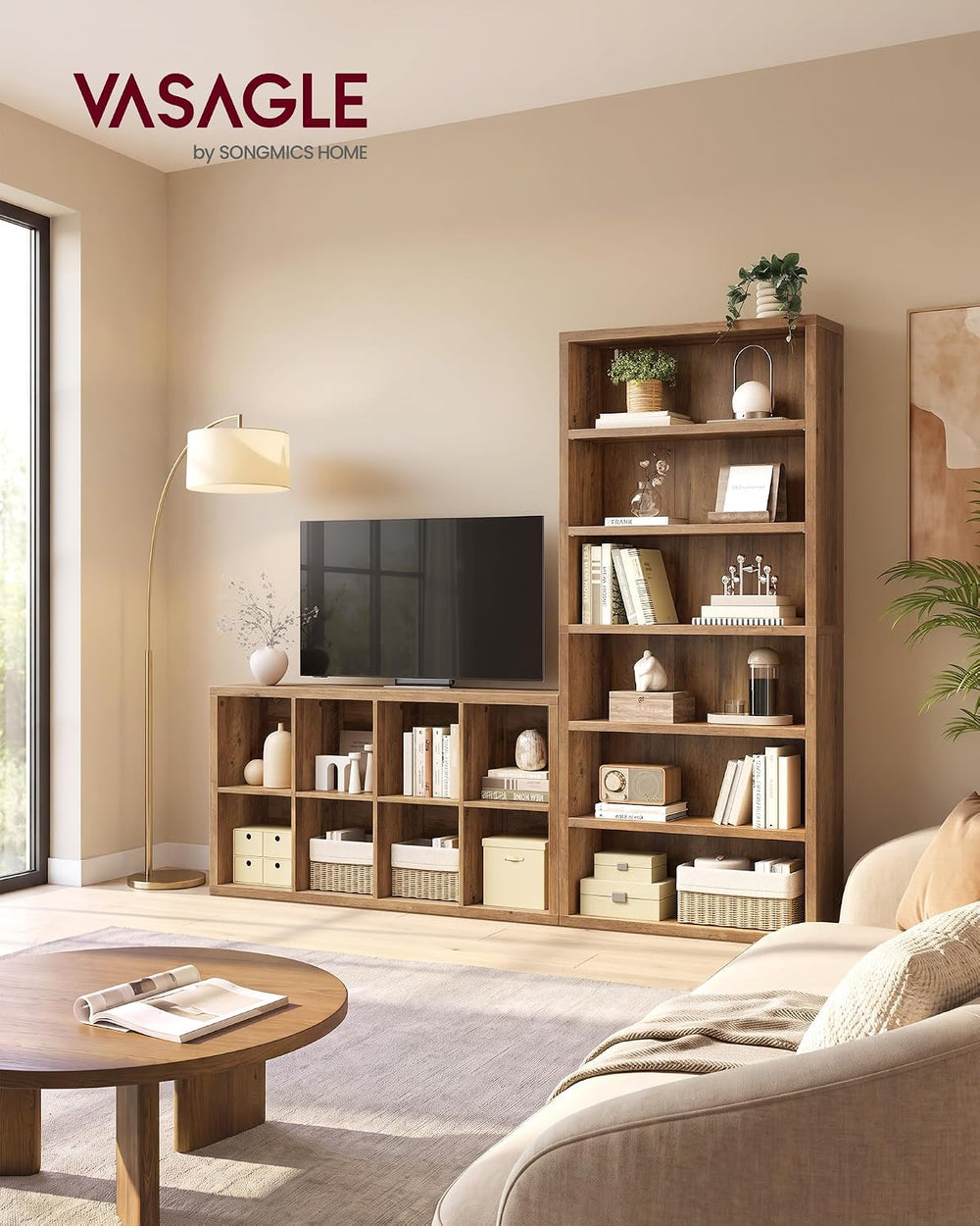 VASAGLE 6-Tier Bookshelf, Minimalist Bookcase with Adjustable Shelves