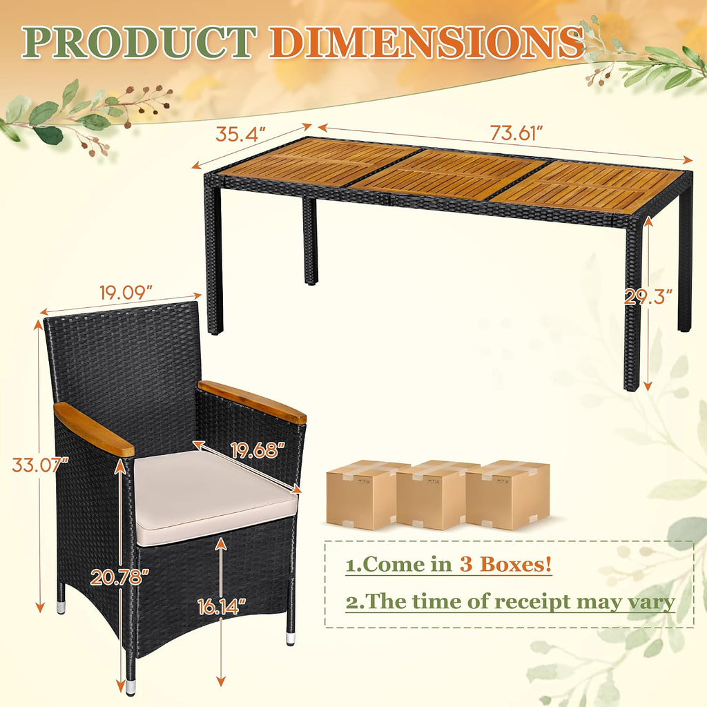greesum 9 pieces patio dining set acacia wood showing dimensions