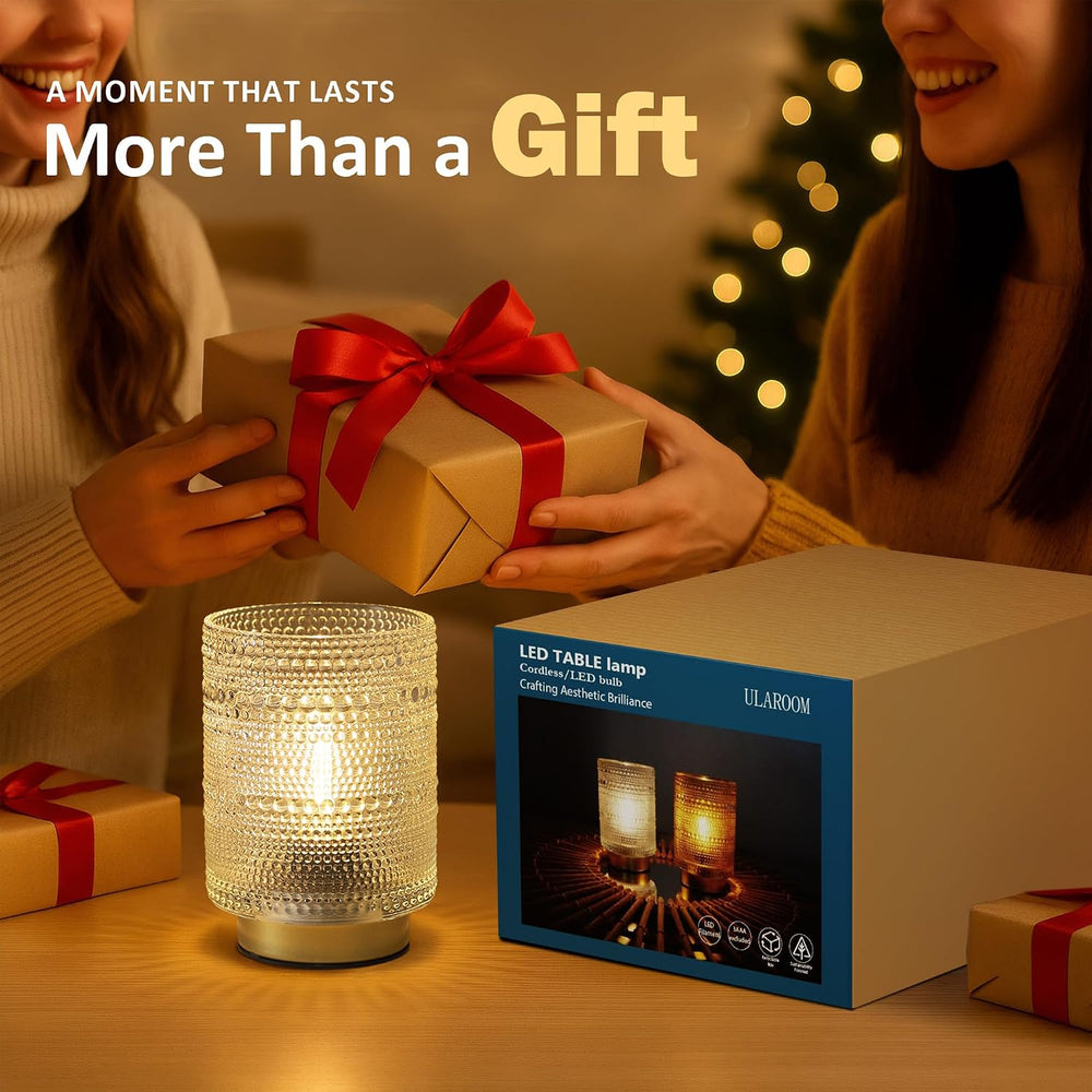 2 Pack Battery Operated Lamp with Timer,Small Decorative Table Lamps,Clear