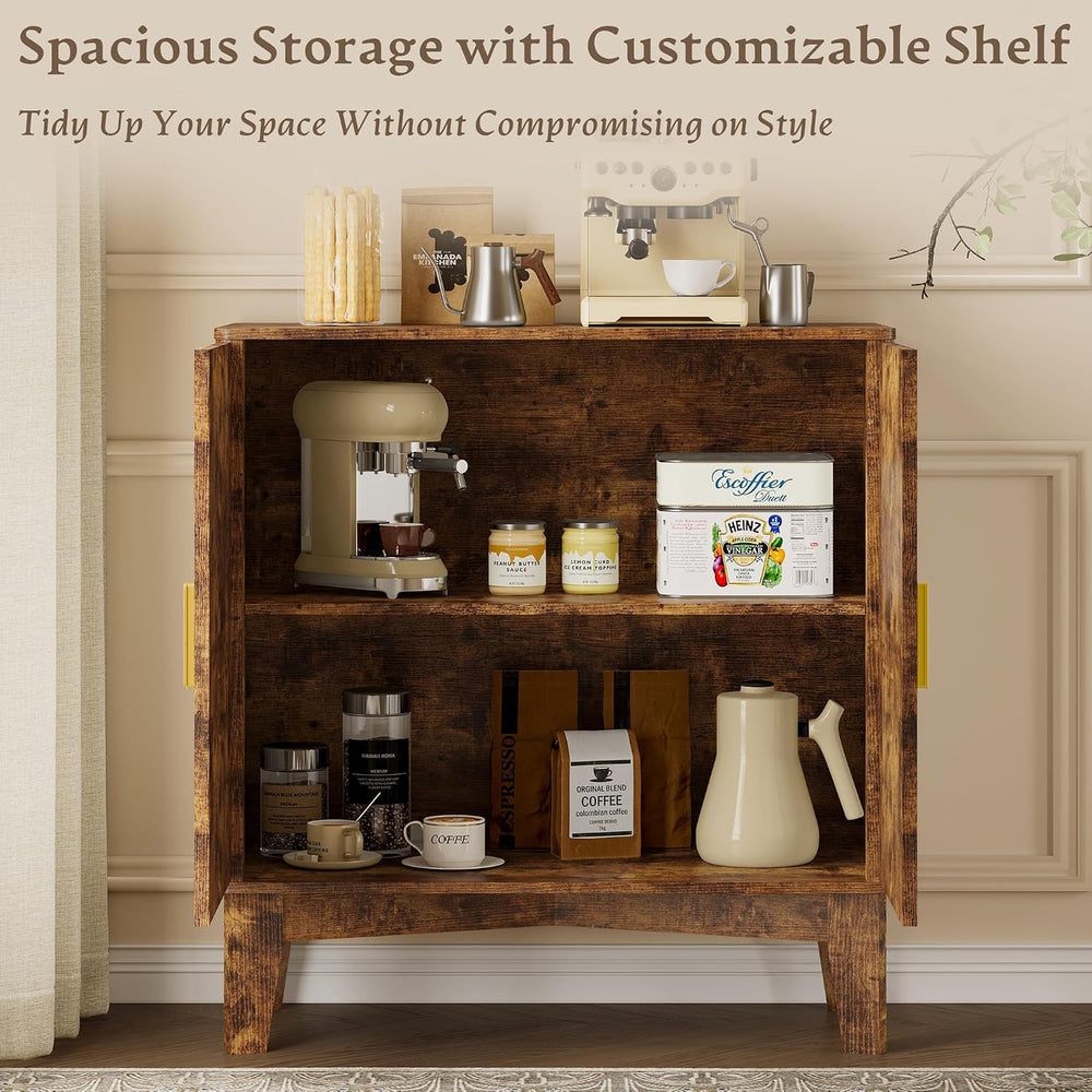 BORNOON Fluted Storage Cabinet with Doors and Adjustable Shelf Sideboard