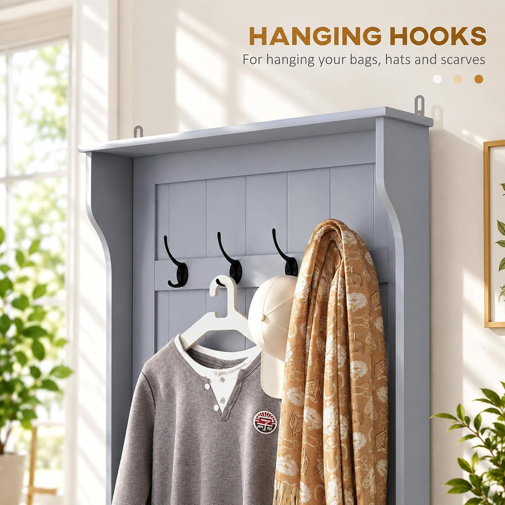 HOMCOM Hall Tree with Shoe Storage, Entryway Coat Rack with Bench, Gray