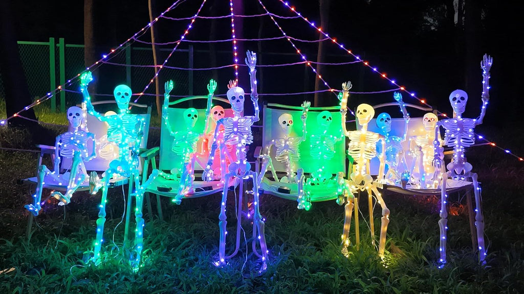 2Pack36 Halloween Skeleton Decoration with Orange&Purple Light