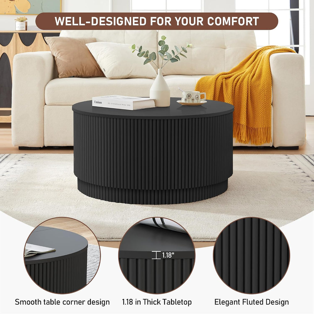 31.5" Round Coffee Table with Storage, Modern Accent Coffee Tables with ...