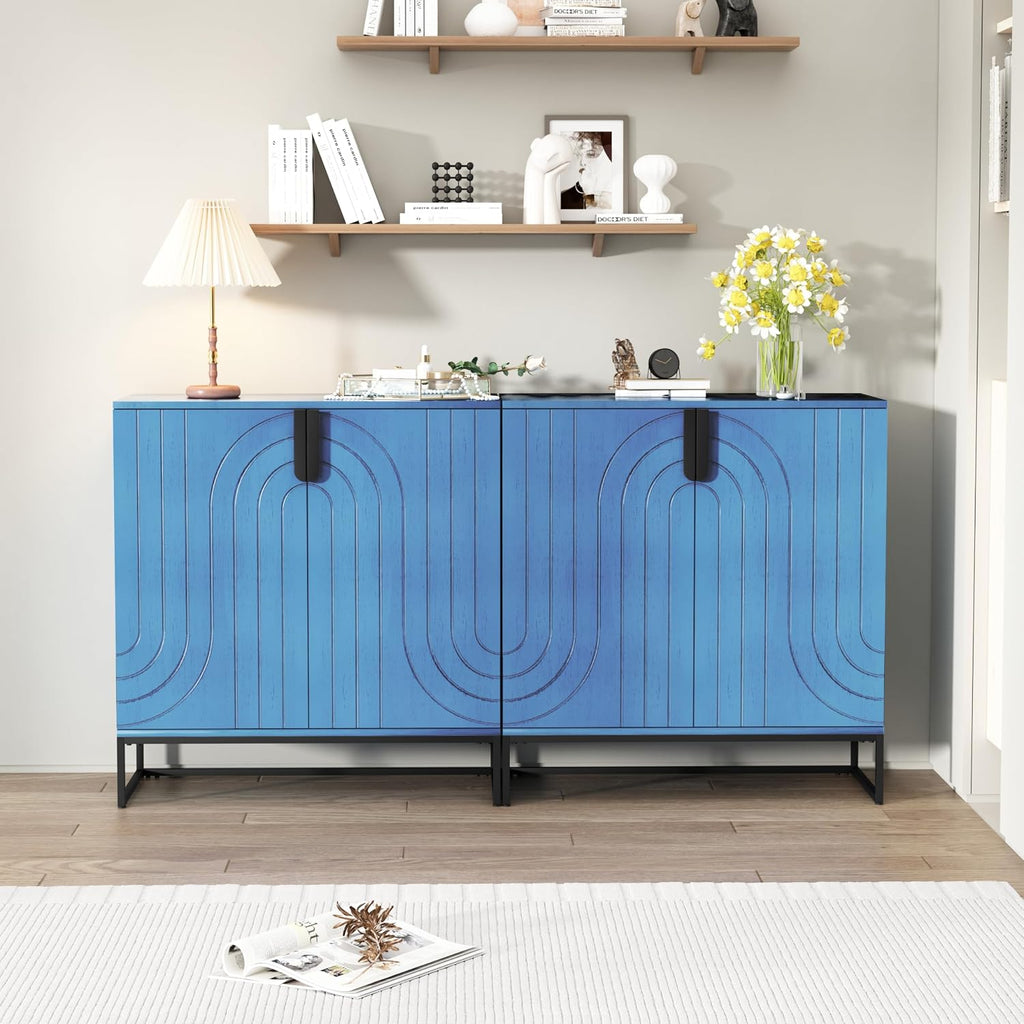 HLR Sideboard Buffet Cabinet with Storage, Modern Accent Cabinet Adjustable Shelves Wooden Storage Cabinets for Kitchen, Dining Room, Living Room, Coffee Bar, Garage, Entryway, Antique Blue