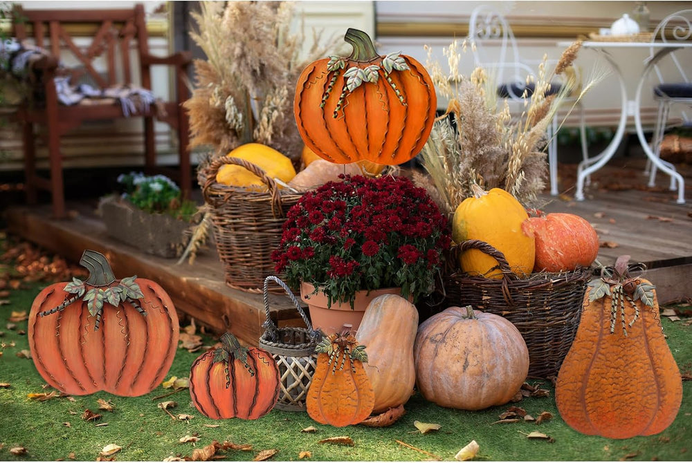 Fall Outdoor Decor Metal Pumpkin Garden Stakes Autumn Decorative Yard Sign