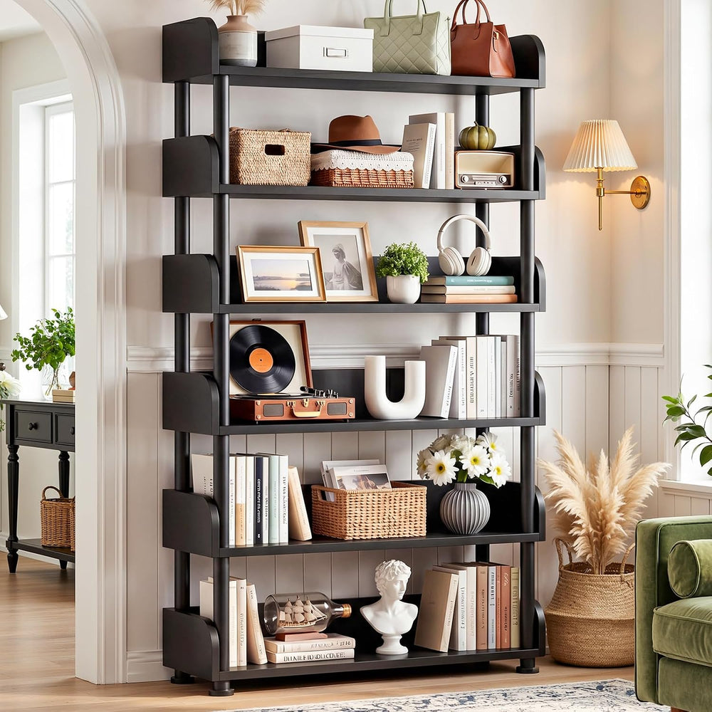 Aheaplus 6-Tier Tall Open Bookshelf, 31.5" Modern Display Bookcase, Black