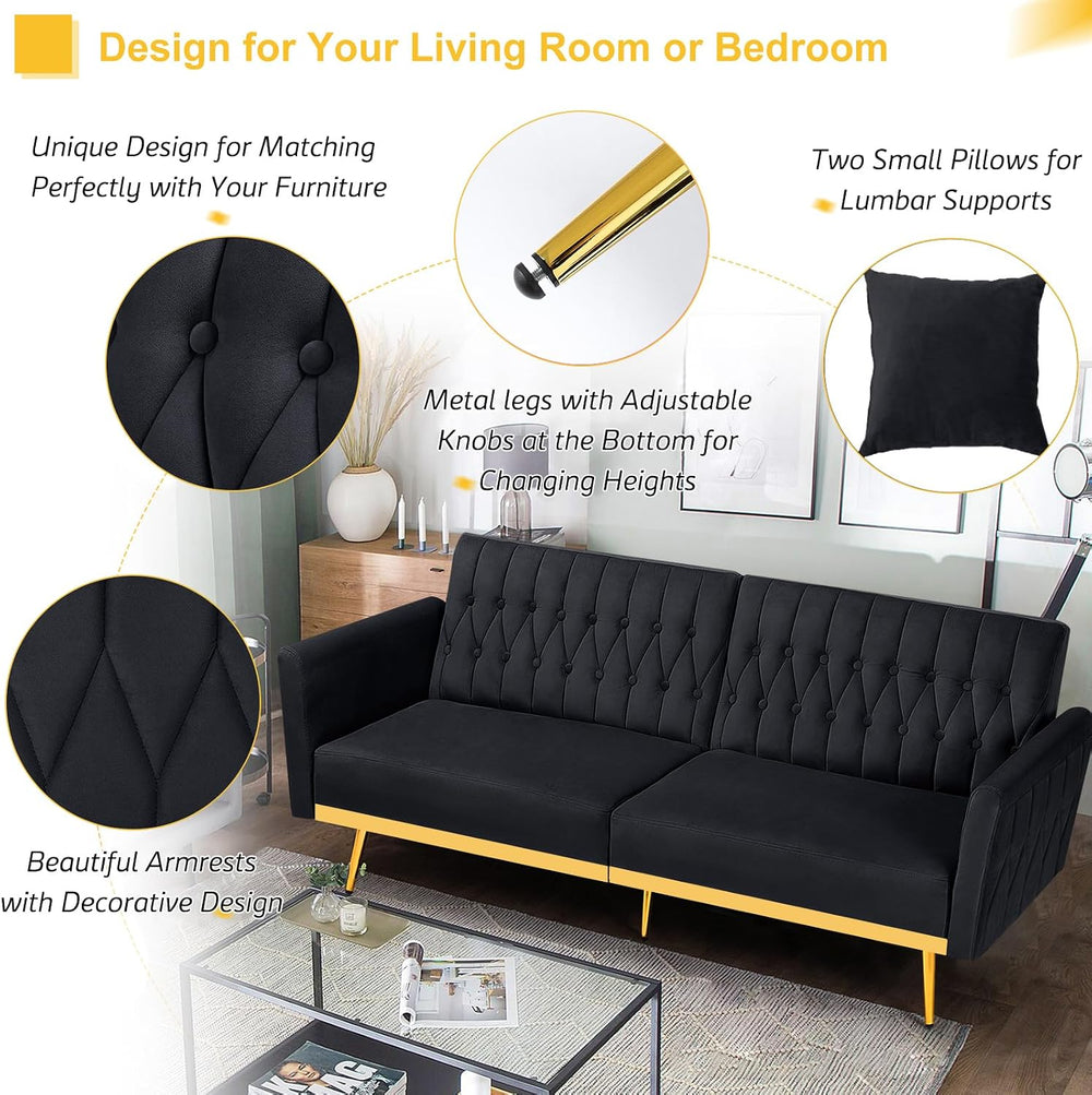 3 Pieces Velvet Sofa Set w/Adjustable Armrest &Backrest,Black