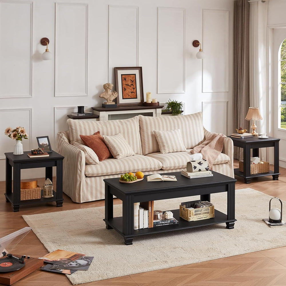 SAVOR LIFE Farmhouse Coffee Tables for Living Room, Black
