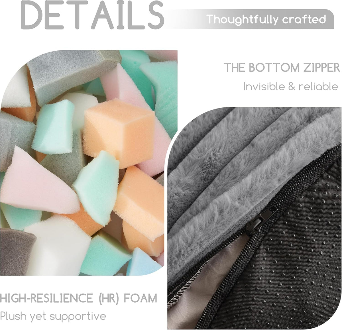 HIGOGOGO Round Stuffed Pouf Ottoman, Stripe Faux Fur Poufs with Foam Chunk Filling, Furry and Fluffy Pouf Foot Stool Storage Ottoman, 20 X 15 Floor Poufs Foot Rest for Living Room, Grey