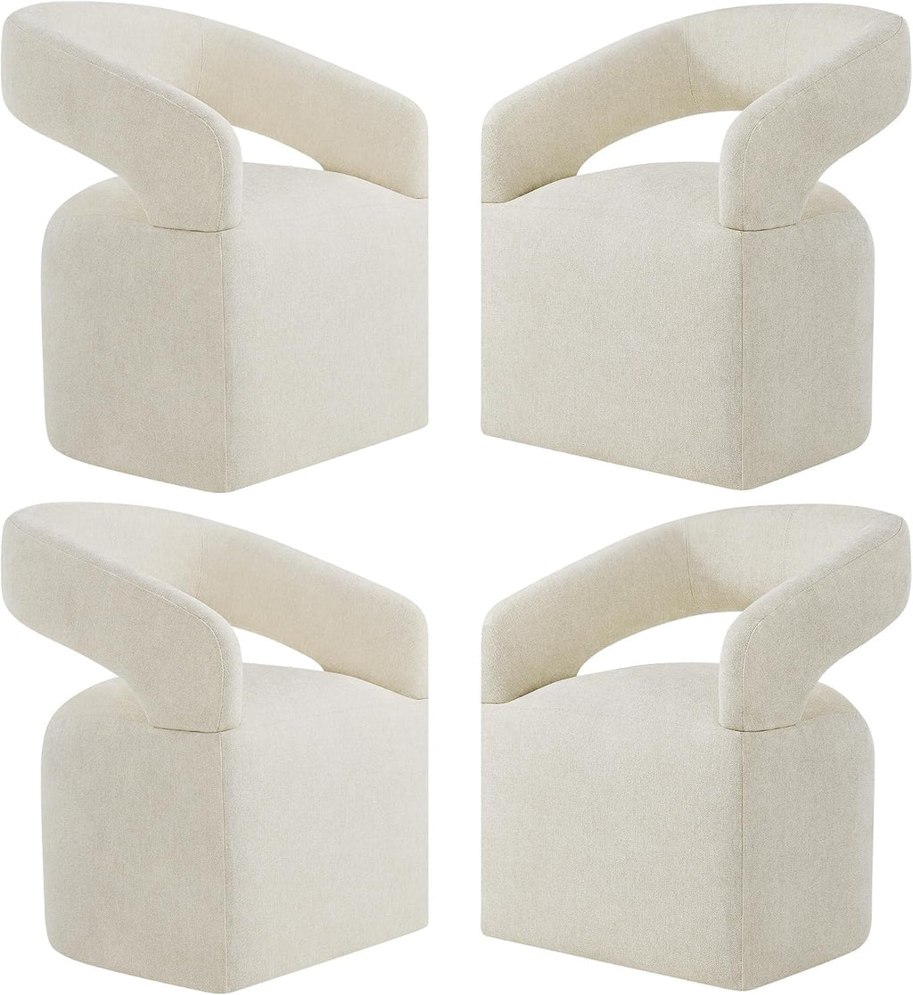 KISLOT Upholstered Dining Chairs Set of 4 with Casters, Cream Beige