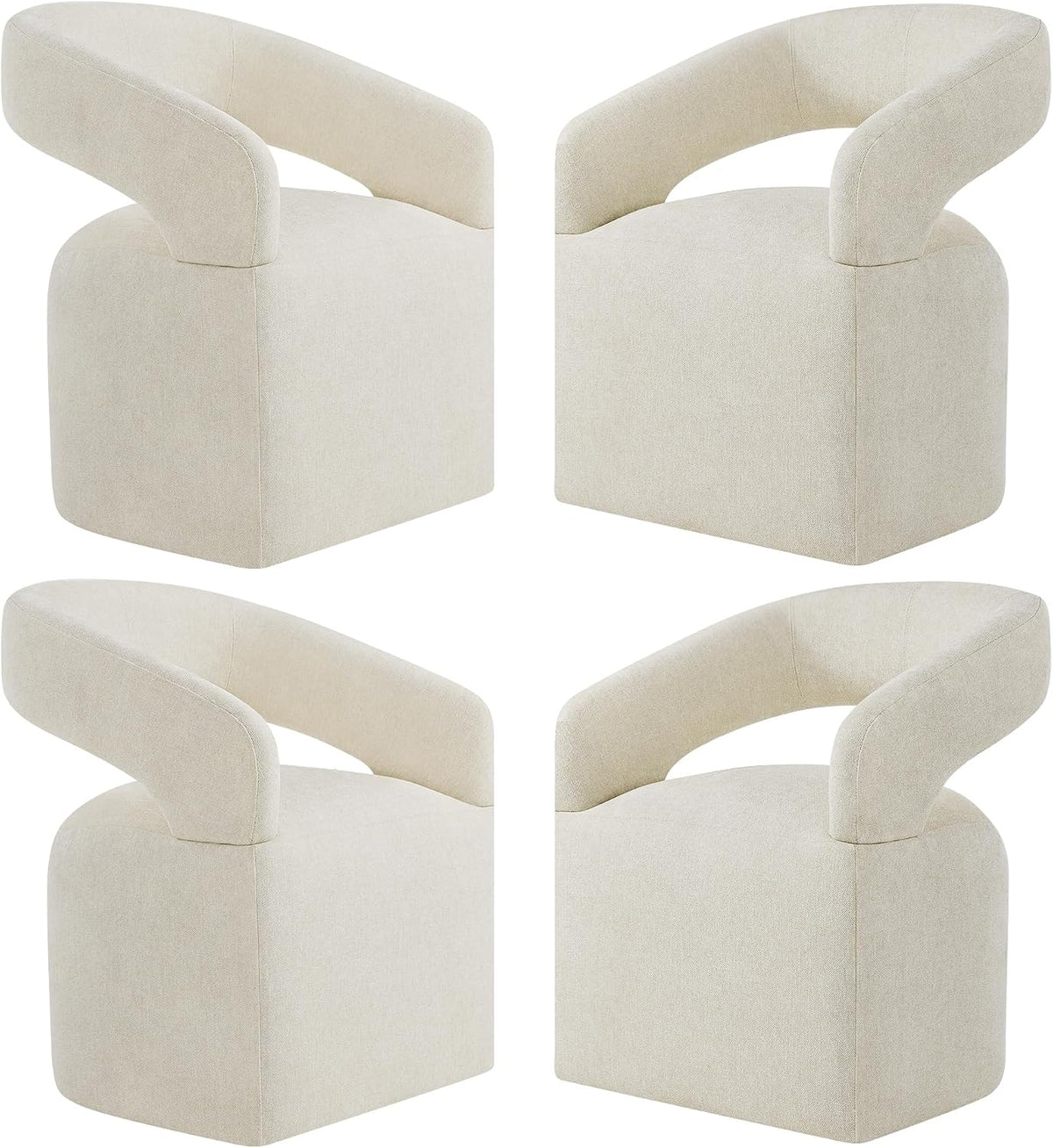 KISLOT Upholstered Dining Chairs Set of 4 with Casters, Cream Beige