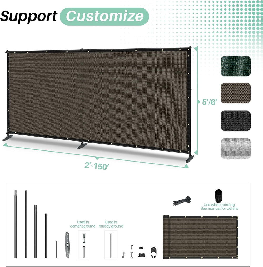 SunnyRoyal 5' x 24' Privacy Fence Screen Panel with Iron Poles Freest...