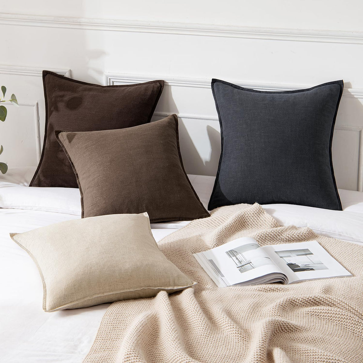 MIULEE Decorative Linen Euro Sham Pillow Covers 26x26 Dark Brown