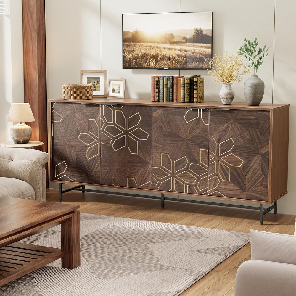 Mericonia Sideboard Buffet Cabinet Storage, Modern Console Fluted Credenza
