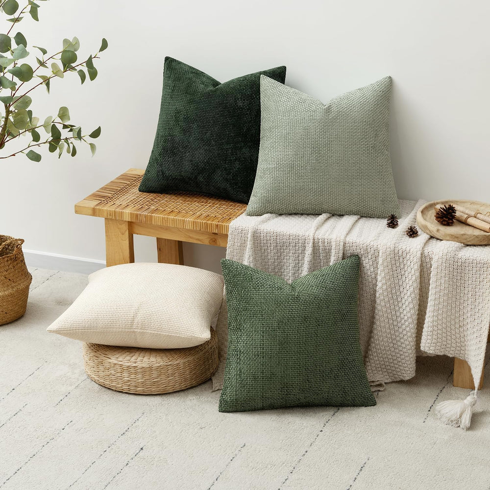 MIULEE Soft Decorative Chenille Pillow Covers Green 18x18 Pack of 4