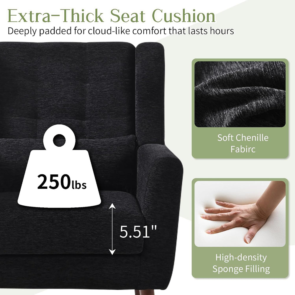 cinkehome Accent Arm Chairs for Living Room, Black Chenille Upholstered Morde...