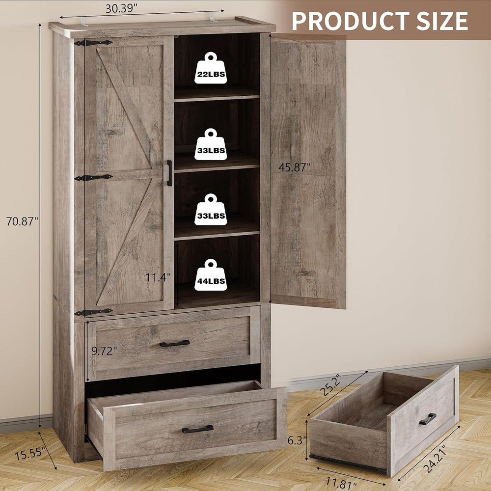 BORNOON Pantry Organizers and Storage Cabinet, 71” Barn Door Kitchen Cabinet ...