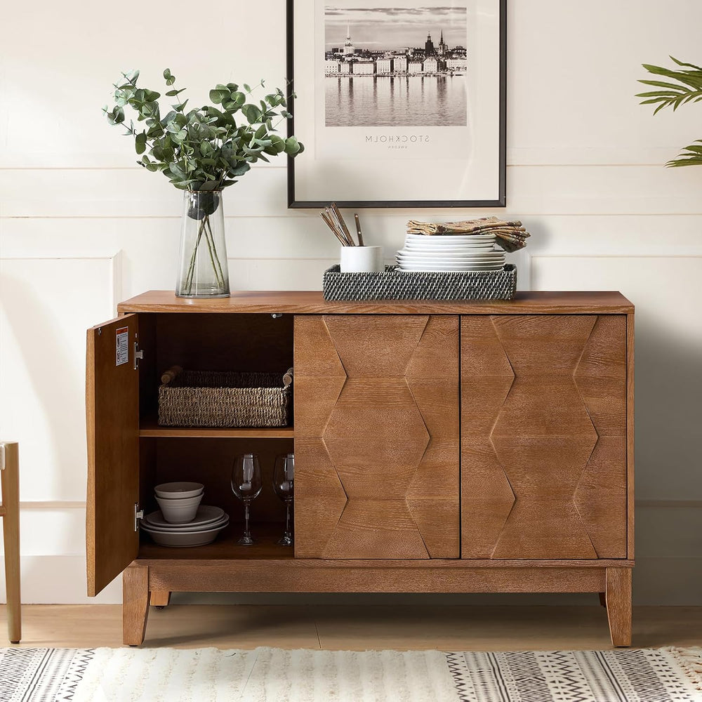 HULALA HOME Modern Kitchen Buffet Cabinet Storage Sideboard with 3D Geometric...