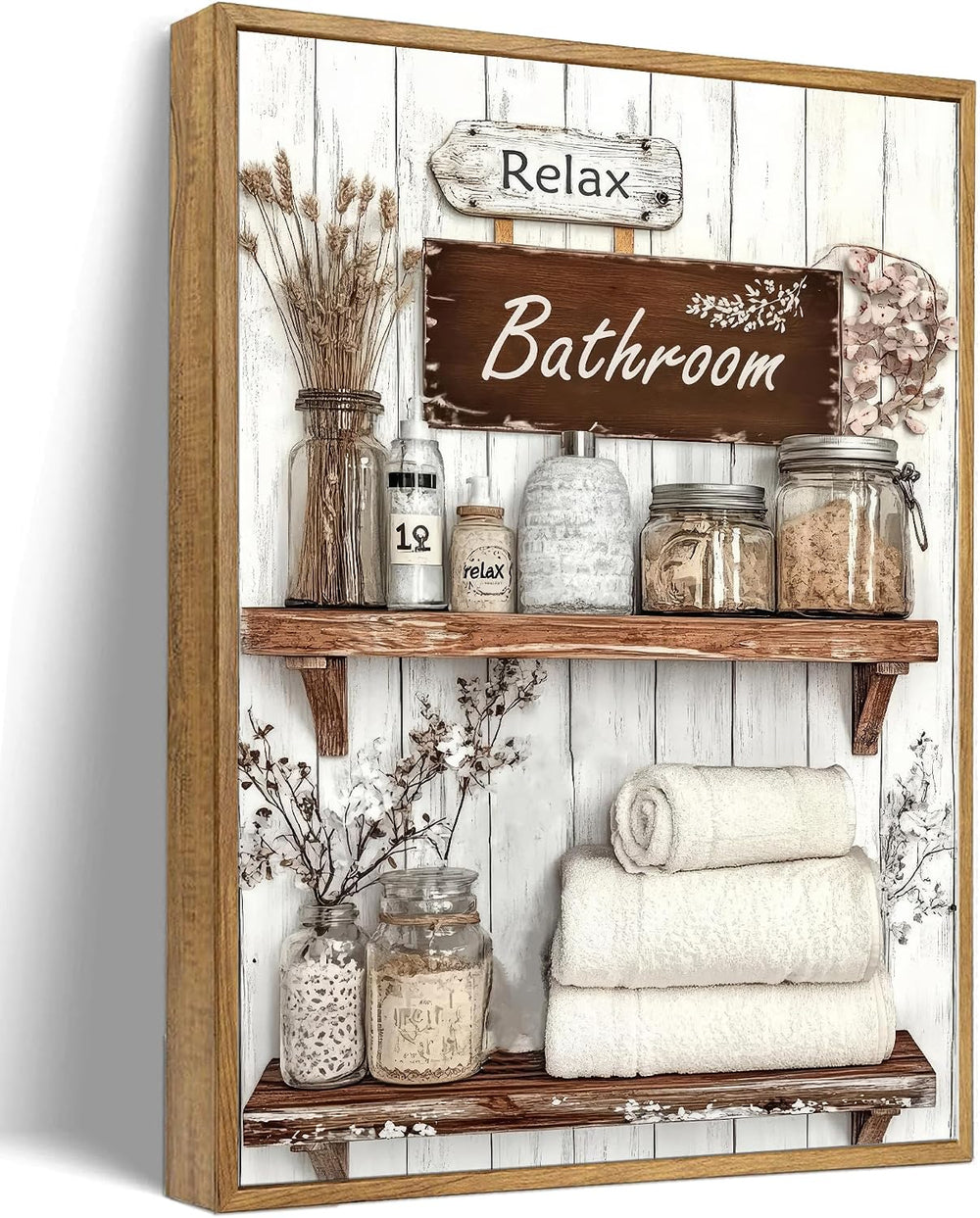 Floating Framed Farmhouse Bathroom Canvas Wall Art, Rustic Country Decor