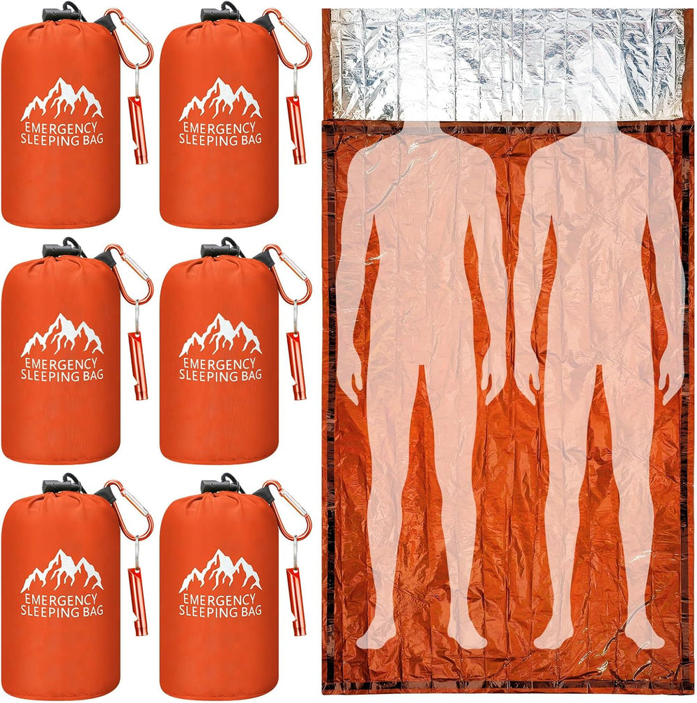 Oudain 6 Pcs XL Emergency Sleeping Bag Waterproof Bivy Sack Whistle