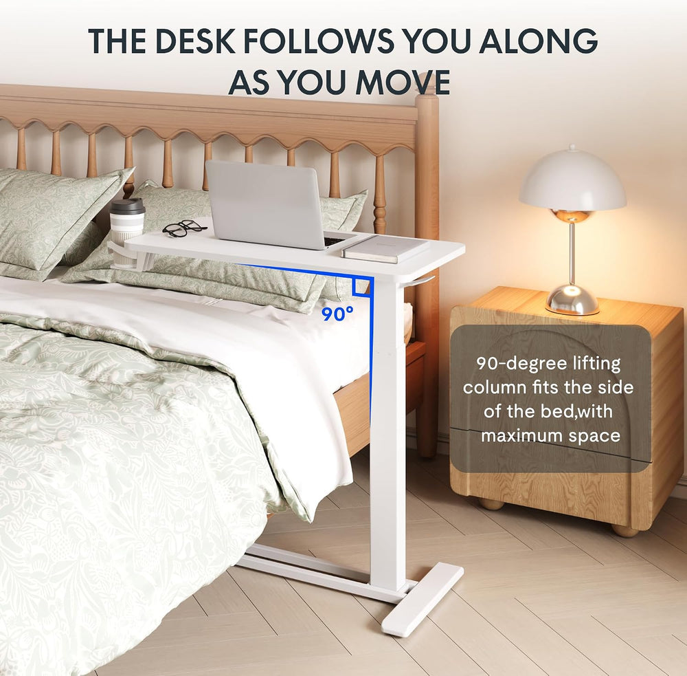 FLEXISPOT H7 28" Pneumatic Height-Adjustable Overbed Table with Wheels