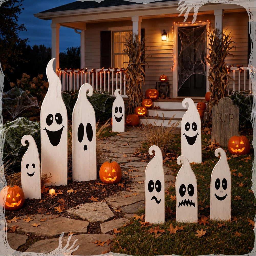 Sintuff 8 Pcs Halloween White Ghost Yard Signs Outdoor with Stakes