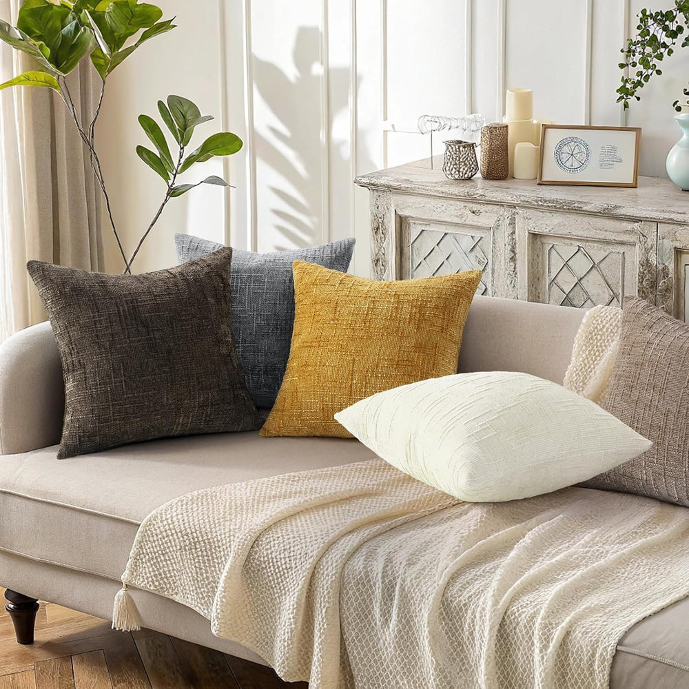 decorUhome Textured Chenille Throw Pillow Covers 24x24 Set of 2 Oatmeal
