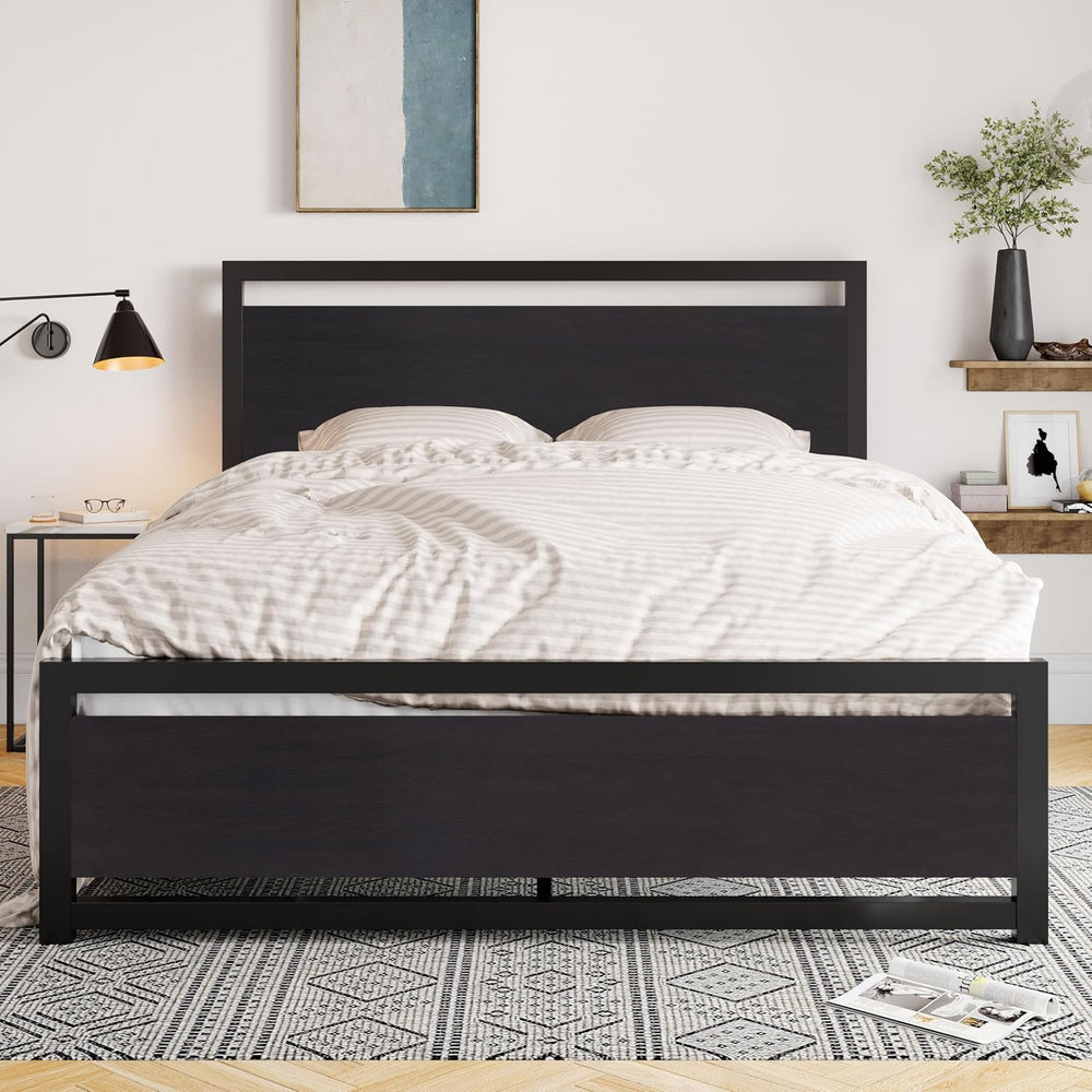 Allewie Queen Bed Frame with Headboard, Footboard and Strong Support, Black