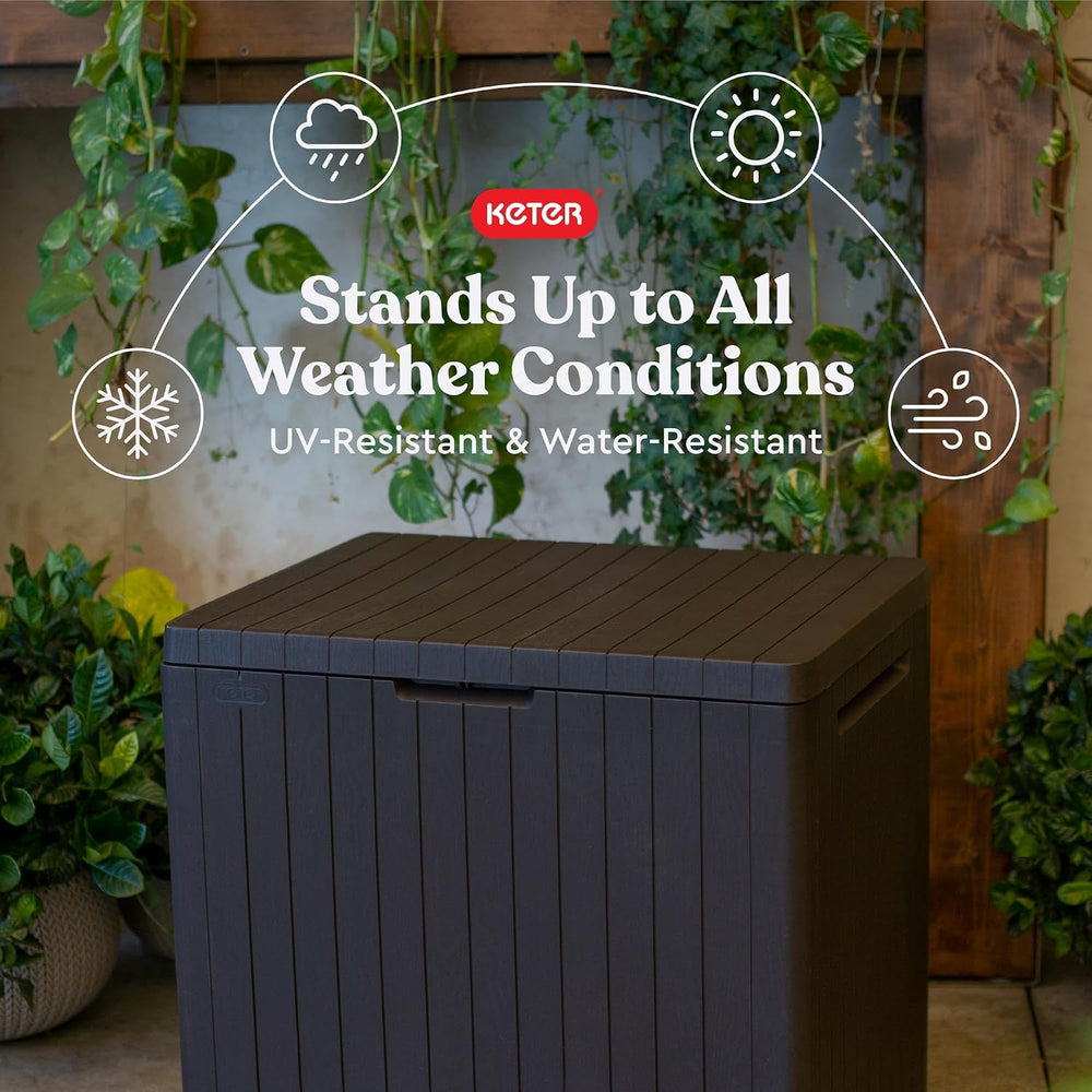 Keter City 30 Gallon Resin Outdoor Storage Box and Patio Furniture Side Table...