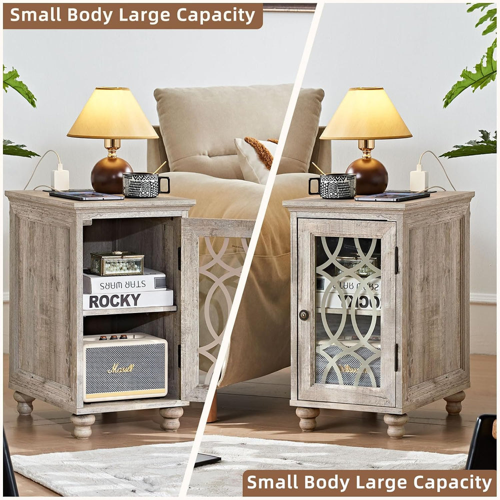 Joaxswe Narrow Side Table with Charger, Glass Door Storage