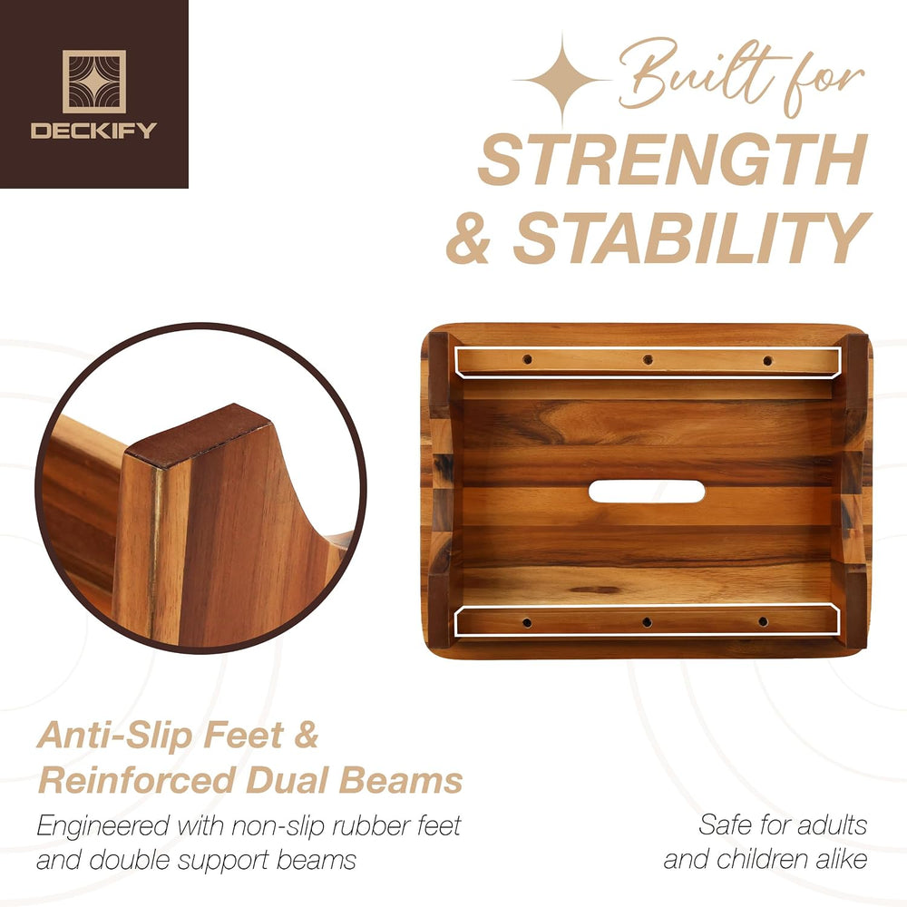 Acacia Wood Step Stool for Adults, Non-Slip, Golden Teak, 3.5 Inch