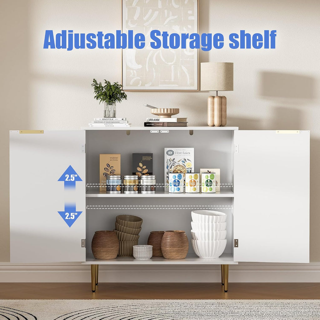 Housoul Fluted Buffet Sideboard Storage Cabinet with 2 Doors, White