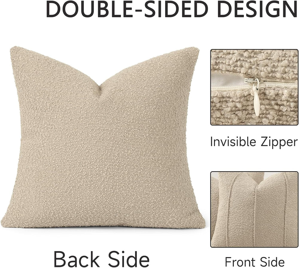 YCOLL Textured Boucle Throw Pillow Covers 22x22 Pack of 2 - Soft Neutral Stri...