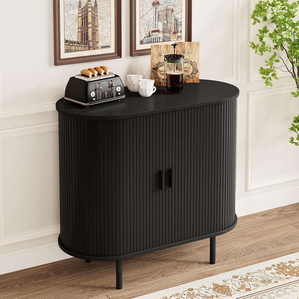 ComfyCorner 31.5" Fluted Buffet Sideboard Cabinet with Sliding Door, Black