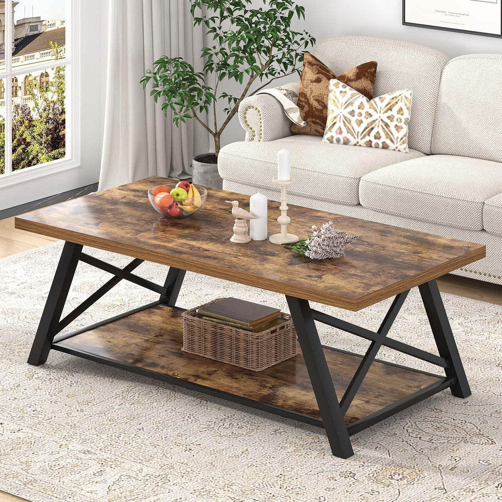 EXCEFUR Modern Coffee Table, Wood and Metal Living Room Center Table with Sto...