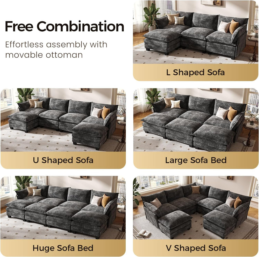 KKL 120" Huge Modular Sectional Sofa Bed, 8 Seater Convertible J/L/U-Sha...