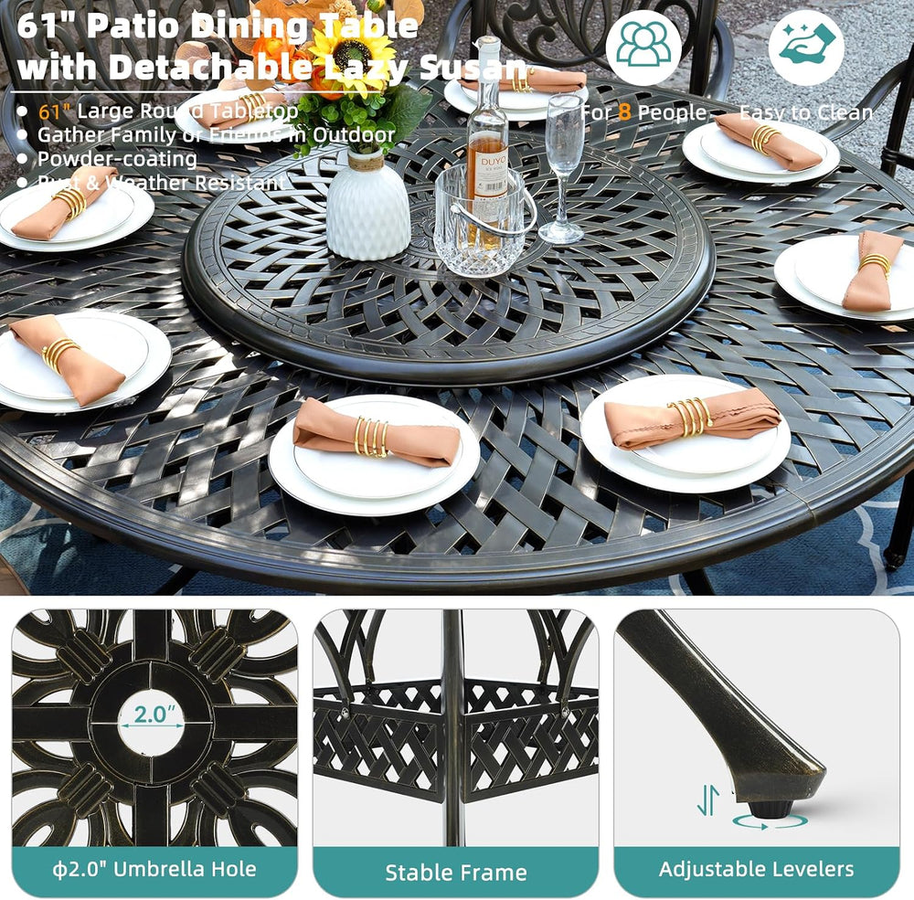 MEETWARM 9-Piece Outdoor Patio Table and Chairs Set, All Weather Cast Aluminu...