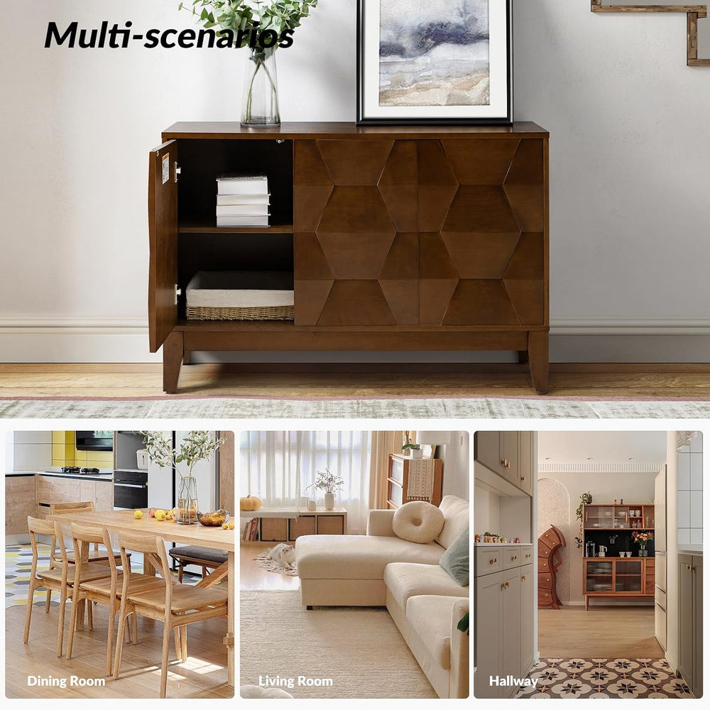 HULALA HOME Modern Kitchen Buffet Cabinet Storage Sideboard with 3D Geometric...