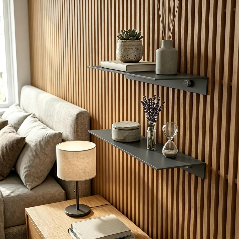 Art3d Floating Shelves for Wood Slat Panels, 11.8 x 4.7 in, 2-Pack, Grey
