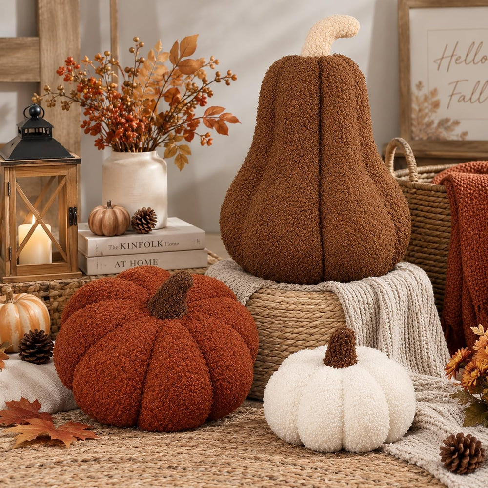 Beeveer 3 Pcs Fall Thanksgiving Pumpkin Pillows,Caramel & Cream