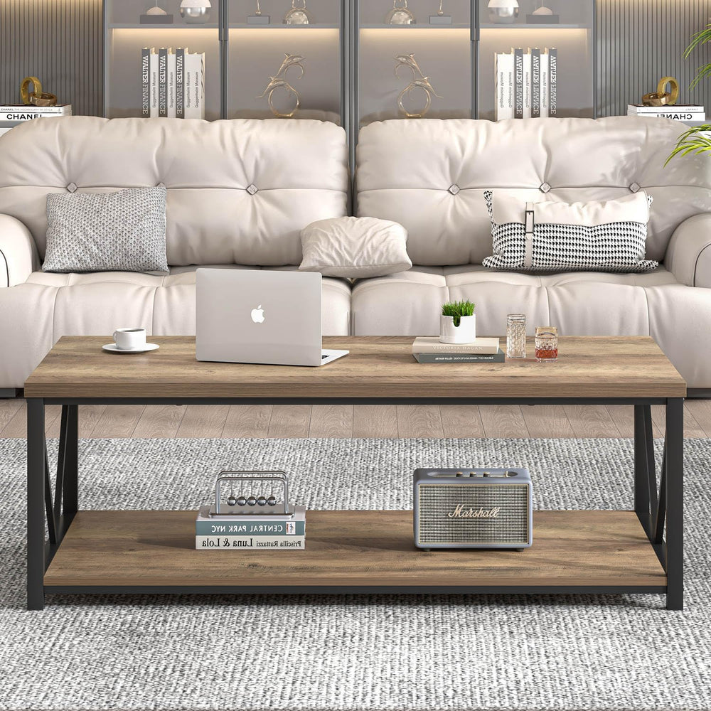 FOLUBAN Modern Coffee Table, Living Room Center Table with Storage, Wood and ...