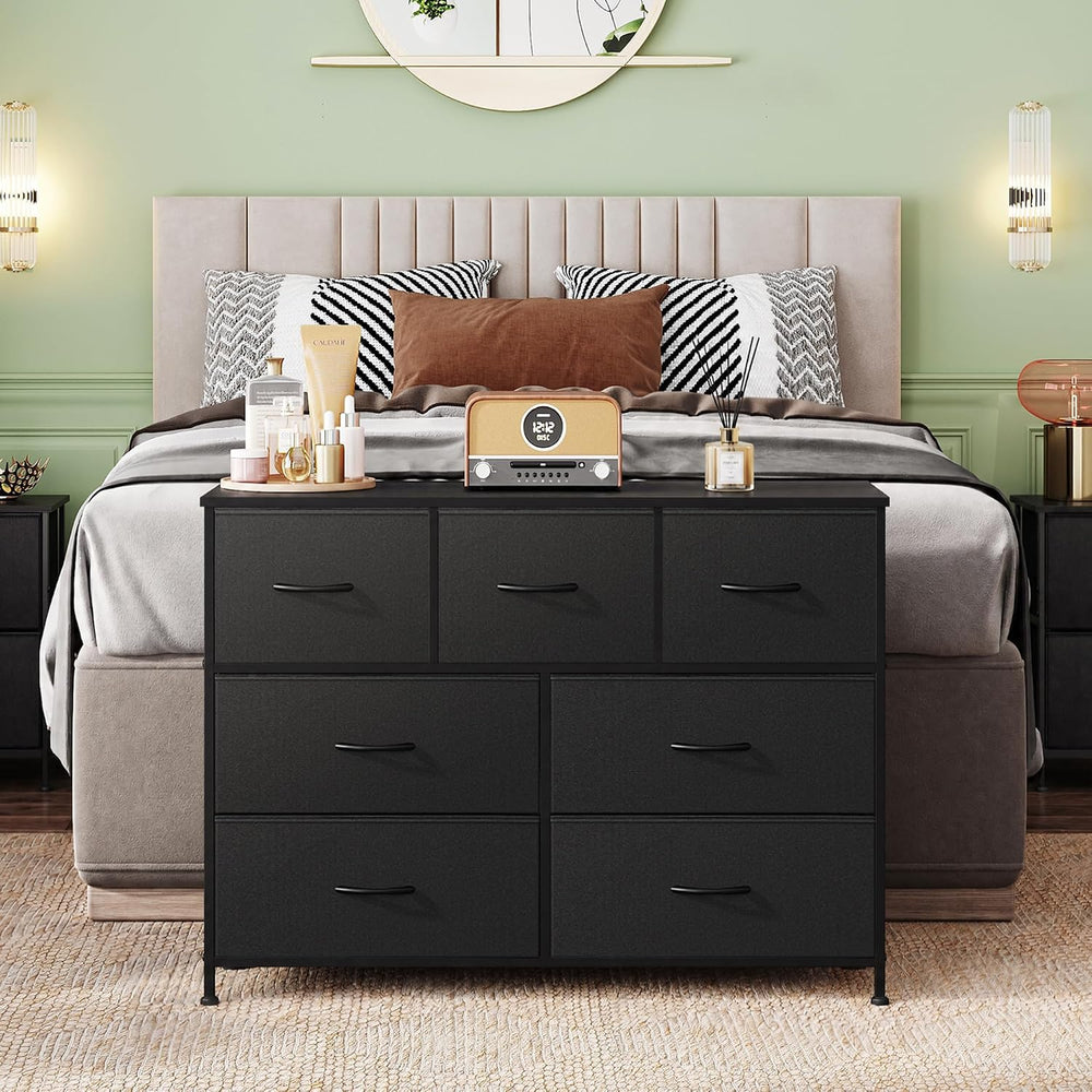 WLIVE Dresser for Bedroom, 7 Drawers, TV Stand, Black