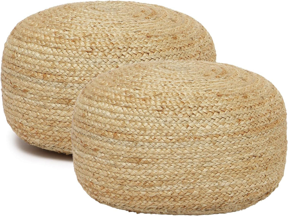 · REDEARTH · Jute Circular Low Pouf - Pouffe Foot Stool - Natural, Set of 2