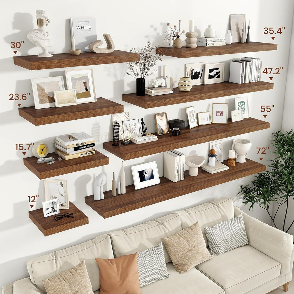 Vivelove Deep Floating Shelves 48x12” Set of 2, Walnut
