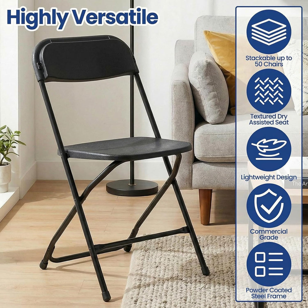 Black Folding Chairs Plastic Foldable Party Chairs 6 Pack