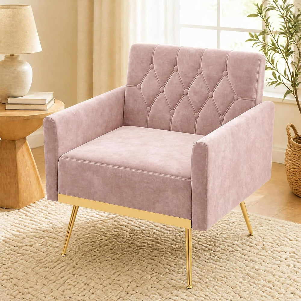 GIANTEX Modern Velvet Accent Chair Set of 2, Mid-Century Upholstered Single S...