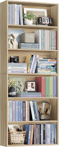 FOTOSOK 6 Tier Tall Bookshelf Bookcase with Open Display Shelves, Light Oak