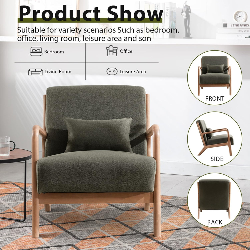 INZOY Mid Century Modern Accent Chair with Wood Frame, Upholstered Living Roo...