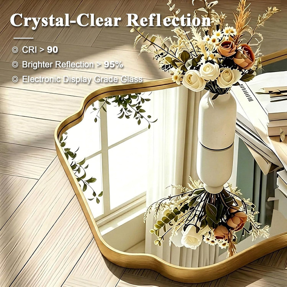 ANDY STAR 24"x36" Gold Mirror, Brushed Brass Scalloped Wall Mirror,...